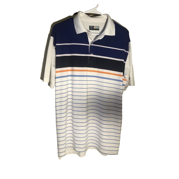 Callaway Other - Callaway Opti Dri Men's Large Stripe White Blue Golf Polo Shirt Size Medium